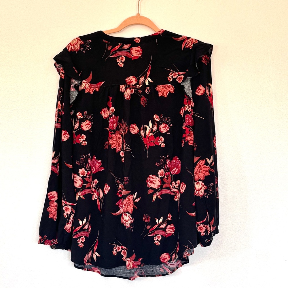 Torrid Challis Ruffle Trim Pullover Top Womens Plus  Black Floral Sz 3X - Picture 14 of 14